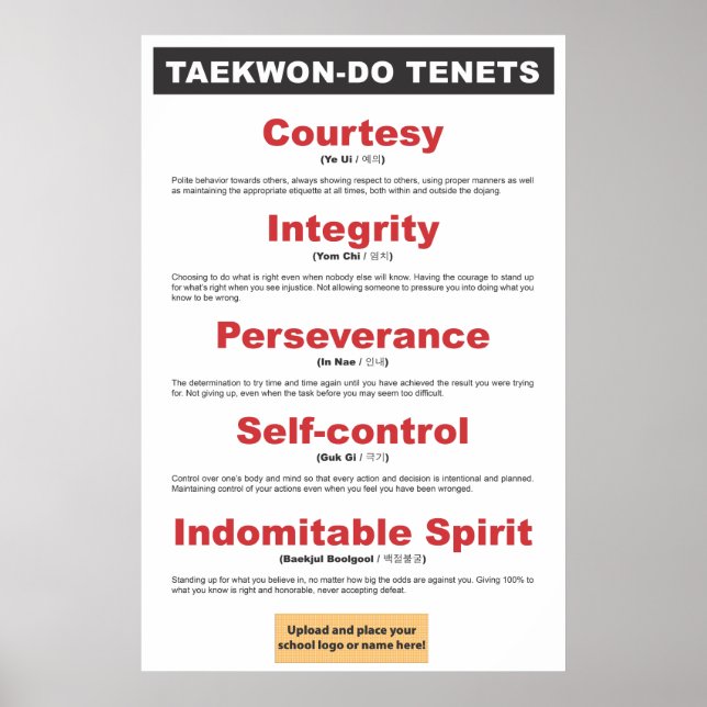 Poster 9-3 Tenets personnalisables Taekwon-Do (Devant)