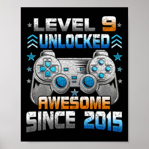 Poster 9 Anniversaire Enfants Garçon Gamer 9 Yr Niveau 9