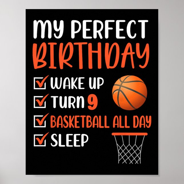 Poster 9 ans Basketball Anniversaire fête 9e Anniversaire (Devant)