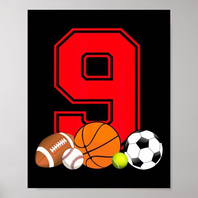 Poster 9 Ans Bysketbyll Footbyll Bysebyll Soccer Bir (Devant)