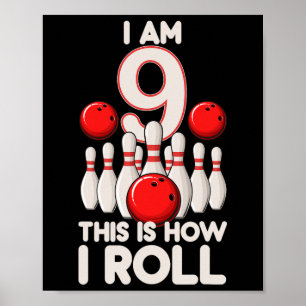 Poster 9 ans Vieux Bowling Party 9e Anniversaire C'est co