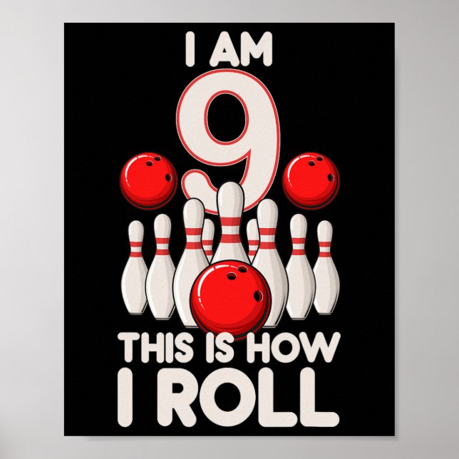 Poster 9 ans Vieux Bowling Party 9e Anniversaire C'est co (Devant)