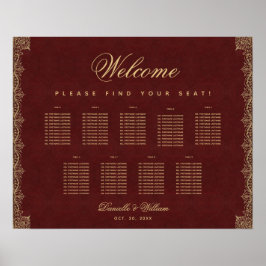 Poster 9 Table Burgundy Gold Script Vintage Plat