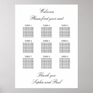 Poster 9 Table Élégant Plan de table minimaliste