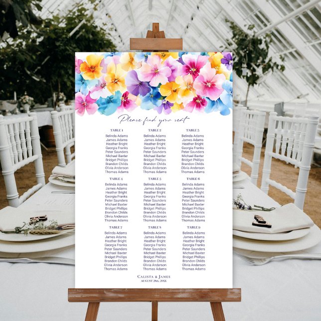 Poster 9 Table Graphique Floral Mariage Plan de Table (Créateur téléchargé)