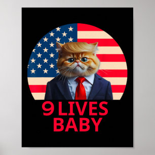 Poster 9 vies par chat Trump 2024 Gagne Victoire Vainqueu