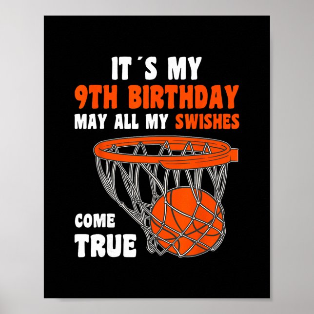 Poster 9 Year Old Happy 9th Birthday Sketll 9th Birthday  (Devant)