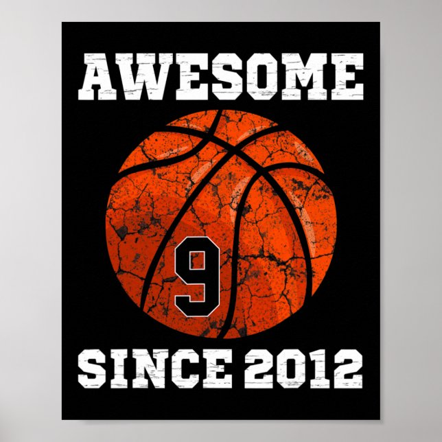 Poster 9e anniversaire Basketball Lover cadeau 9 ans Vin (Devant)