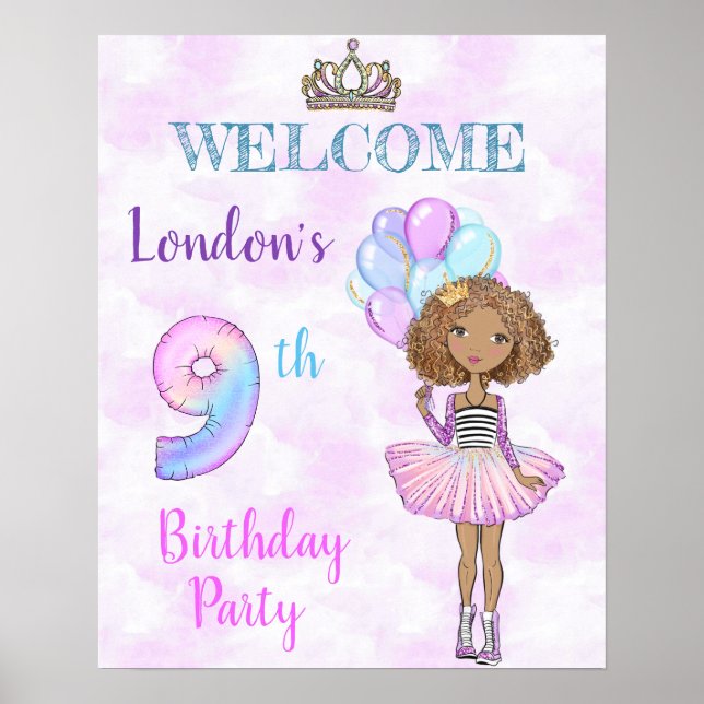 Poster 9e anniversaire fille princesse africaine américai (Devant)