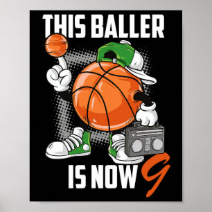 Poster 9e anniversaire Joueur de basket amusant 9 ans enf