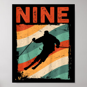 Poster 9e Anniversaire Retro Ski Ski 9 ans Garçons Fille