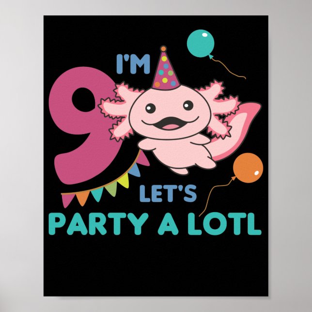 Poster 9e Birthday Axolotl Nine Year Old Cute Axolotls (Devant)