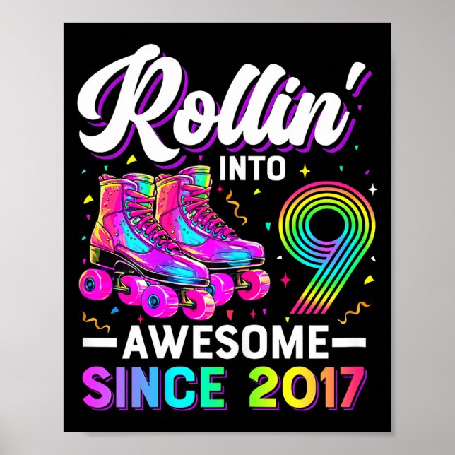 Poster 9th Birthday Shirt Girl Nine 9 Year Old Roller Ska (Devant)