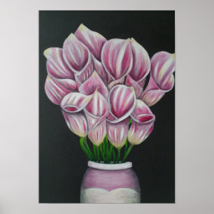 Poster A3 Belles Fleurs roses Painage acrylique Imprimer