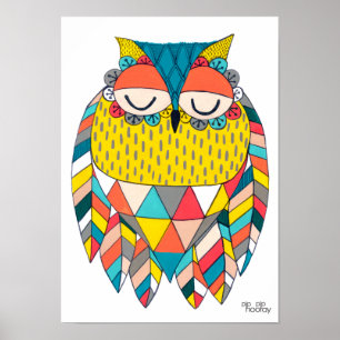Poster A3 Illustration d'art moderne Aztec Wise Owl Kids