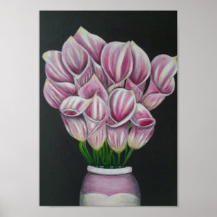Poster A4 Belles Fleurs roses Painage acrylique Imprimer
