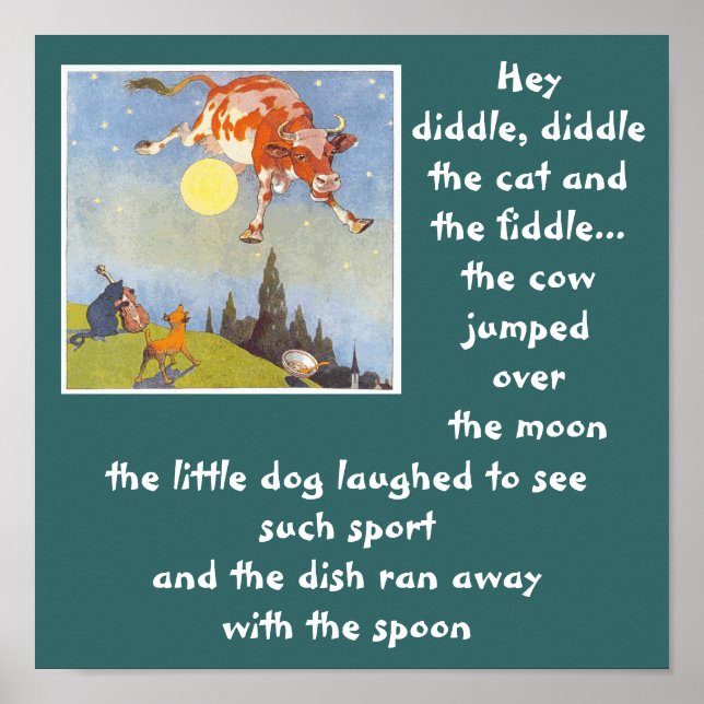 Poster a-3 vache a sauté sur l'affiche de la lune (Devant)