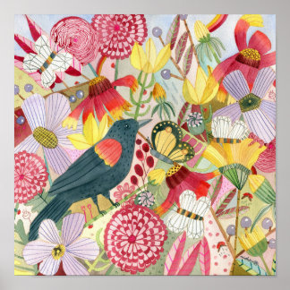 Poster à ailes rouges Blackbird/Meadow