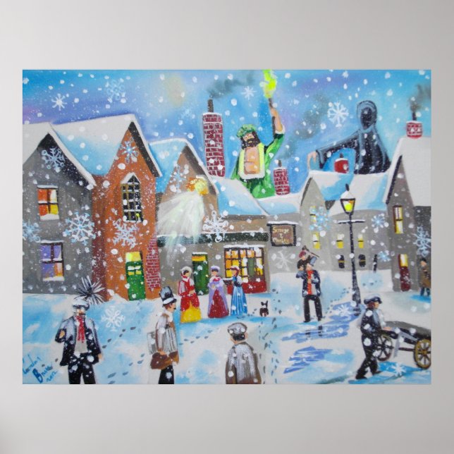 Poster a Christmas Carol Scrooge and the three ghosts (Devant)