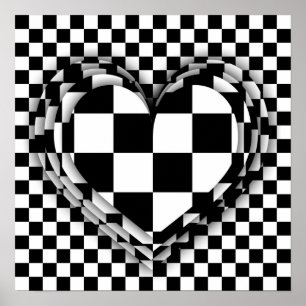 Poster À damiers art du coeur