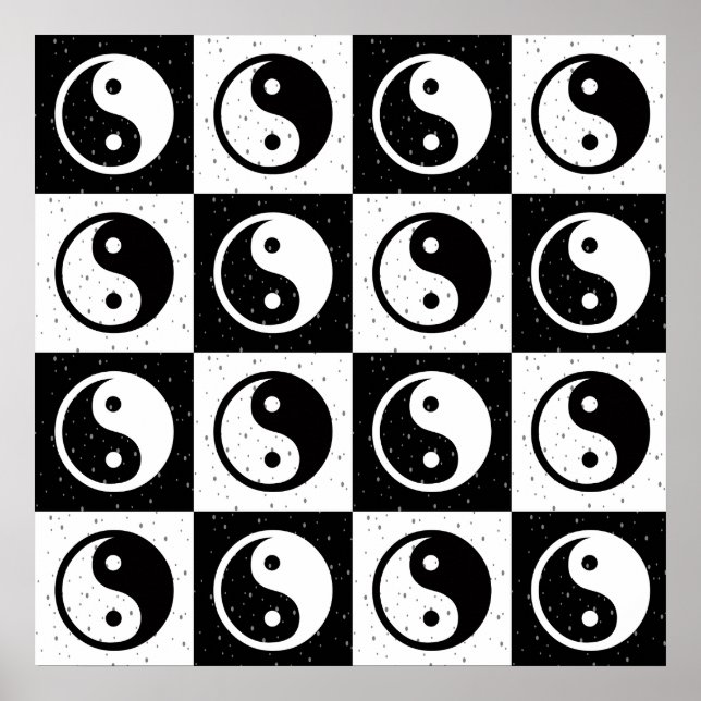 Poster À damiers blanc noir Yin-yang Zen Block Imprimer (Devant)