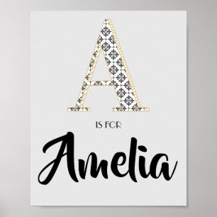 Poster A est pour Amelia Classic Modern Text Nom personna