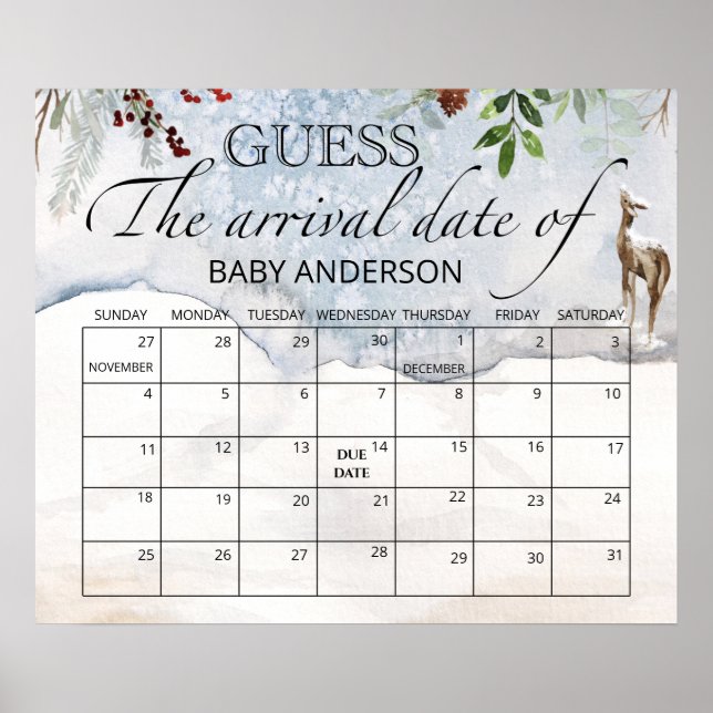 Poster À feuillage persistant devinez le calendrier Date  (Devant)