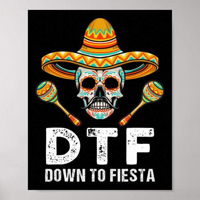 Poster A La Fête De Fiesta Drôle Mexicain Crâne Drôle Cin (Devant)