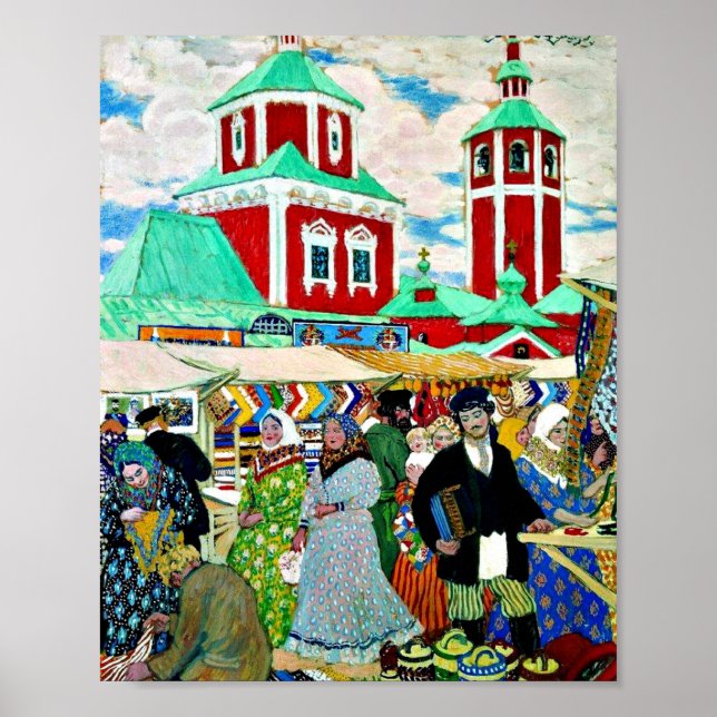 Poster A la Foire, peinture d'art de Boris Kustodiev (Devant)