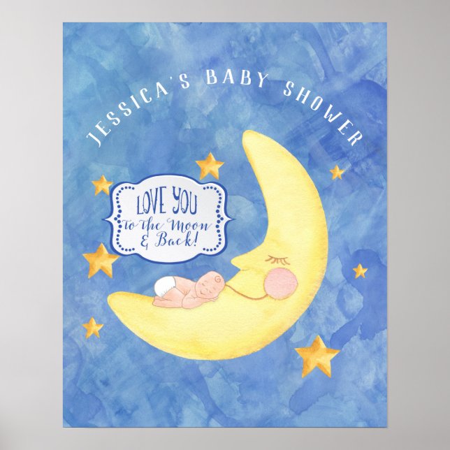 Poster À la lune sur le Baby shower arrière aquarelle neu (Devant)
