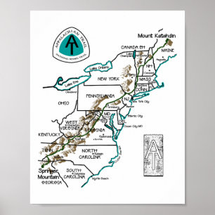 Poster À Logo Carte de Randonnée du Sentier des Appalache