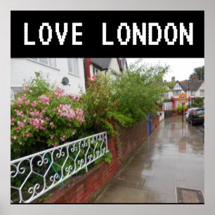 Poster A London Street et pluie l'Angleterre