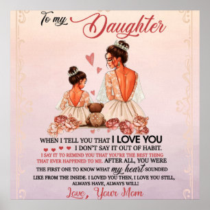 Poster À Ma Fille Cadeau, Fille Et Maman, Lettre D'Amour