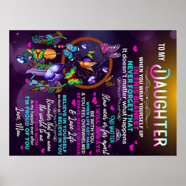 Poster À Ma Fille Papillons Cadeau, Fille Anniversaire (Devant)