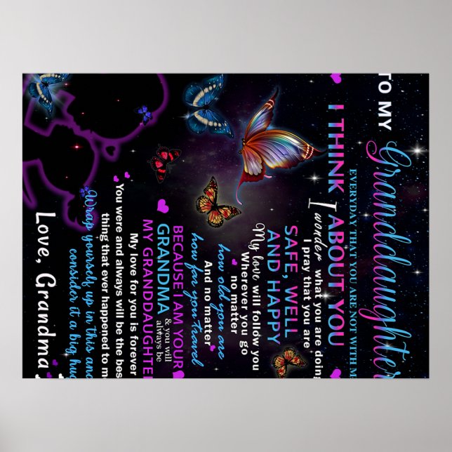 Poster À ma petite-fille Papillons Idée cadeau d'annivers (Devant)