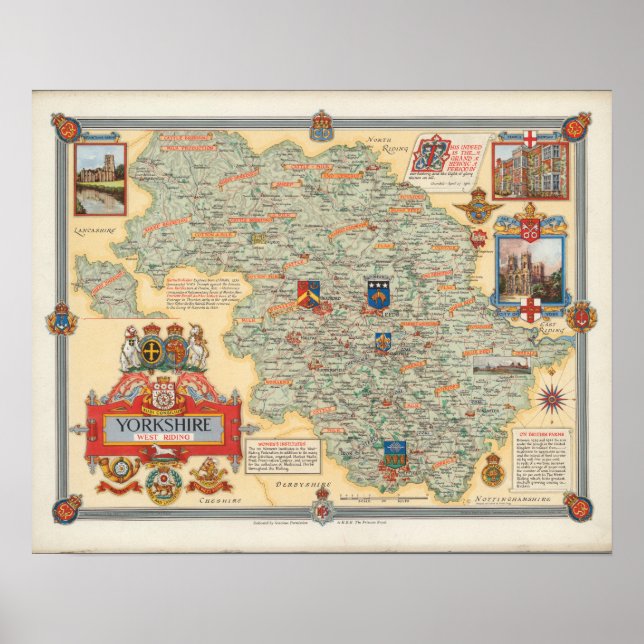 Poster A Map of Yorkshire : Riding Ouest (Devant)