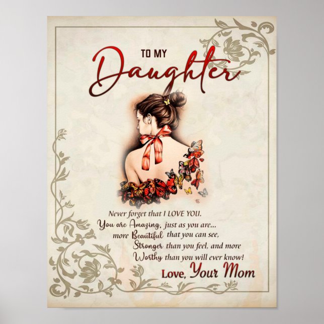 Poster À Mon Cadeau Fille, Lettre D'Amour Fille Et Maman (Devant)