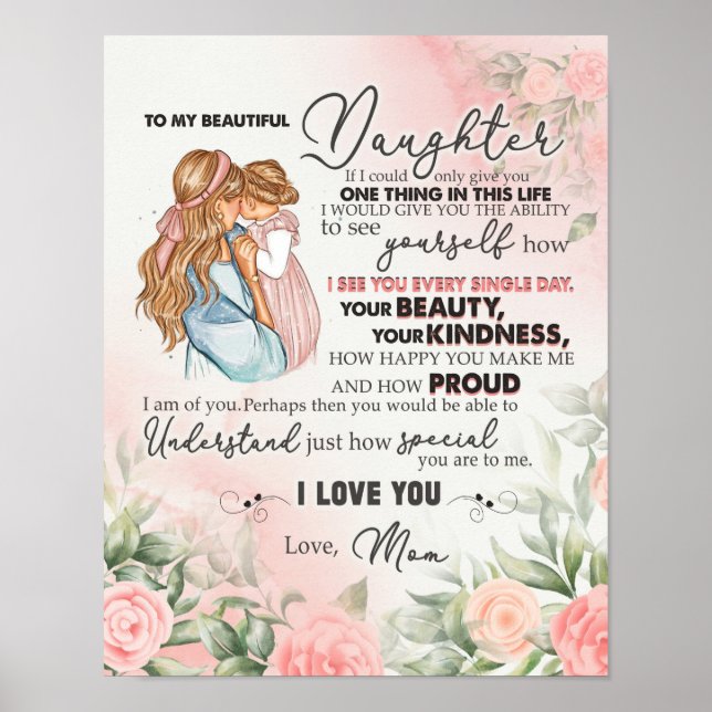 Poster À Mon Cadeau Fille, Lettre D'Amour Fille Et Maman (Devant)