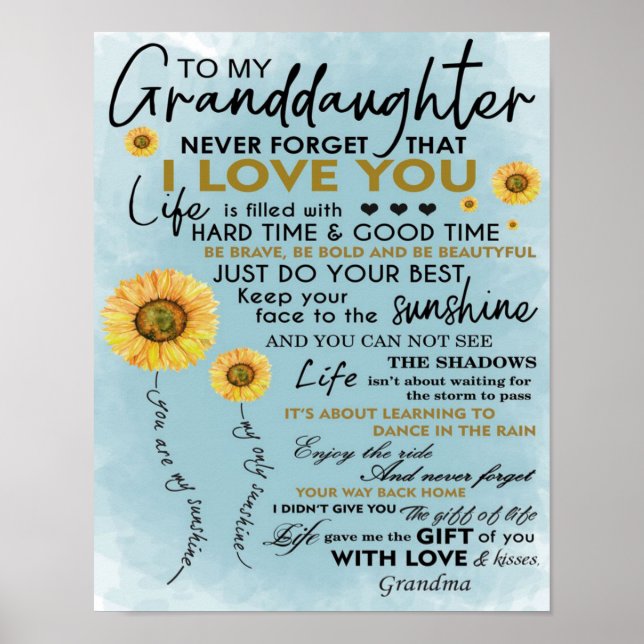 Poster À Mon Cadeau Grandgirl, Cadeau Anniversaire Grandk (Devant)