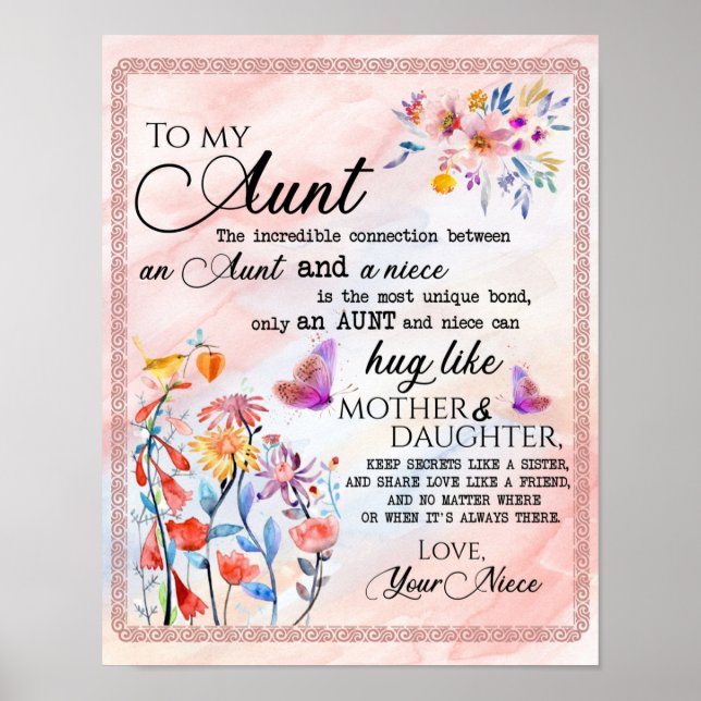 Poster À Mon Cadeau Tante, Cadeau Papillon De La Nièce (Devant)