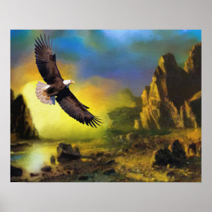 Poster A Patriotic Design with Bald Eagle Flying