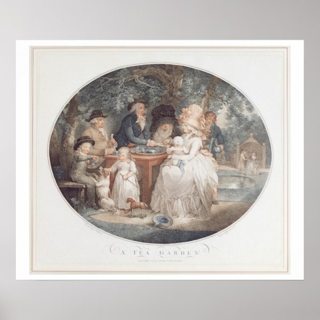 Poster A Tea Garden, colour stipple engraving after Morla (Devant)