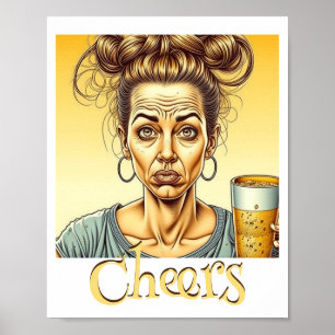 Poster À votre santé ! Bun désordonné tenant une bière pr