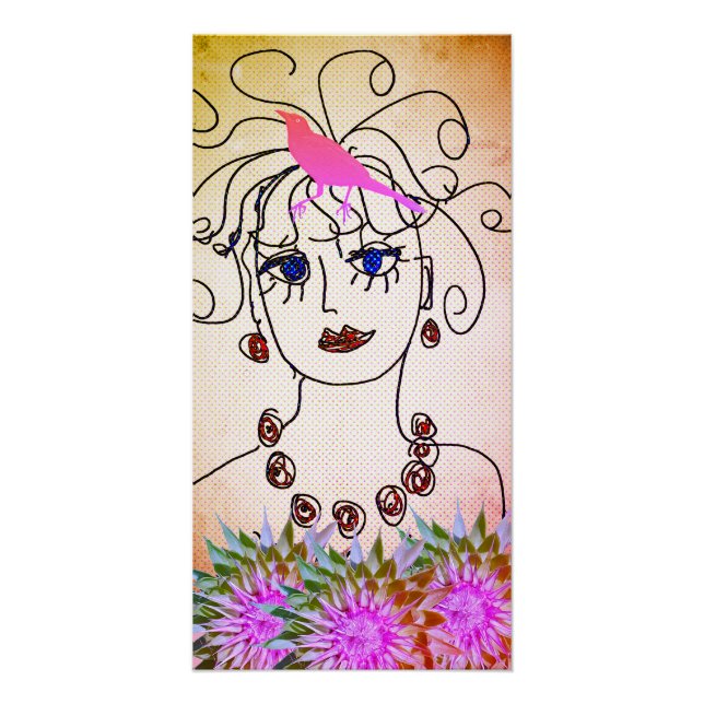 Poster A woman with birds (Devant)