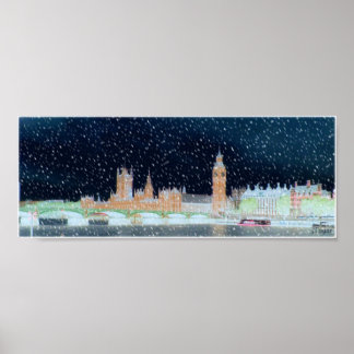 Poster Abbaye de Westminster et Big Ben - Nuit neigeuse