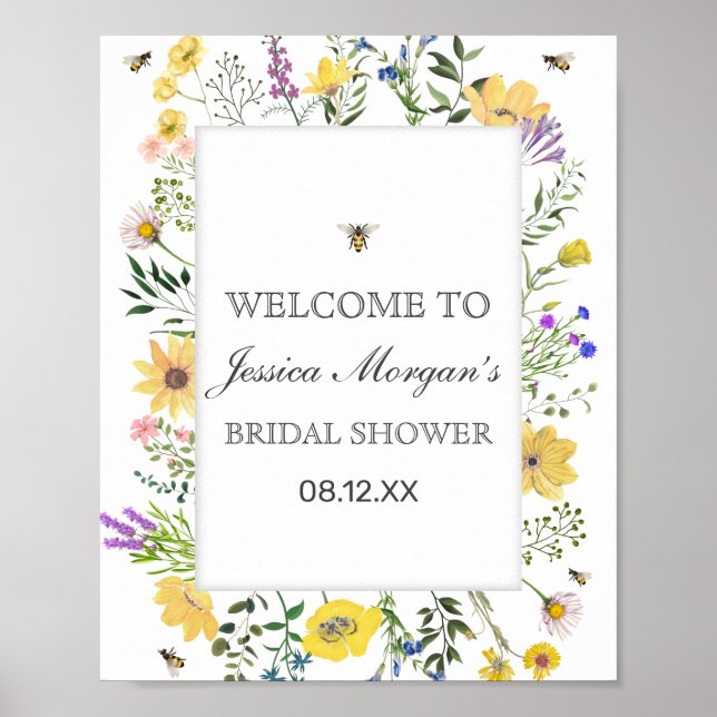 Poster Abeille Aquarelle Et Baby shower Fleur sauvage Dél (Devant)