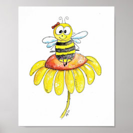 Poster Abeille blanche mignonne sur une fleur