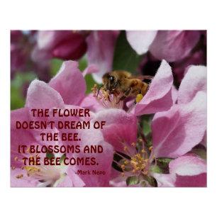Poster Abeille de miel en fleurs avec citation