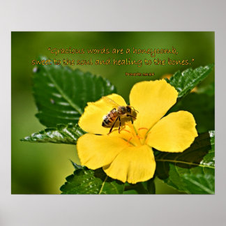 Poster Abeille de miel sur la fleur, Proverbes 16:24