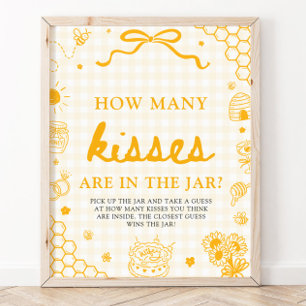 Poster Abeille en Vichy Jaune Devinez Combien de Bisous